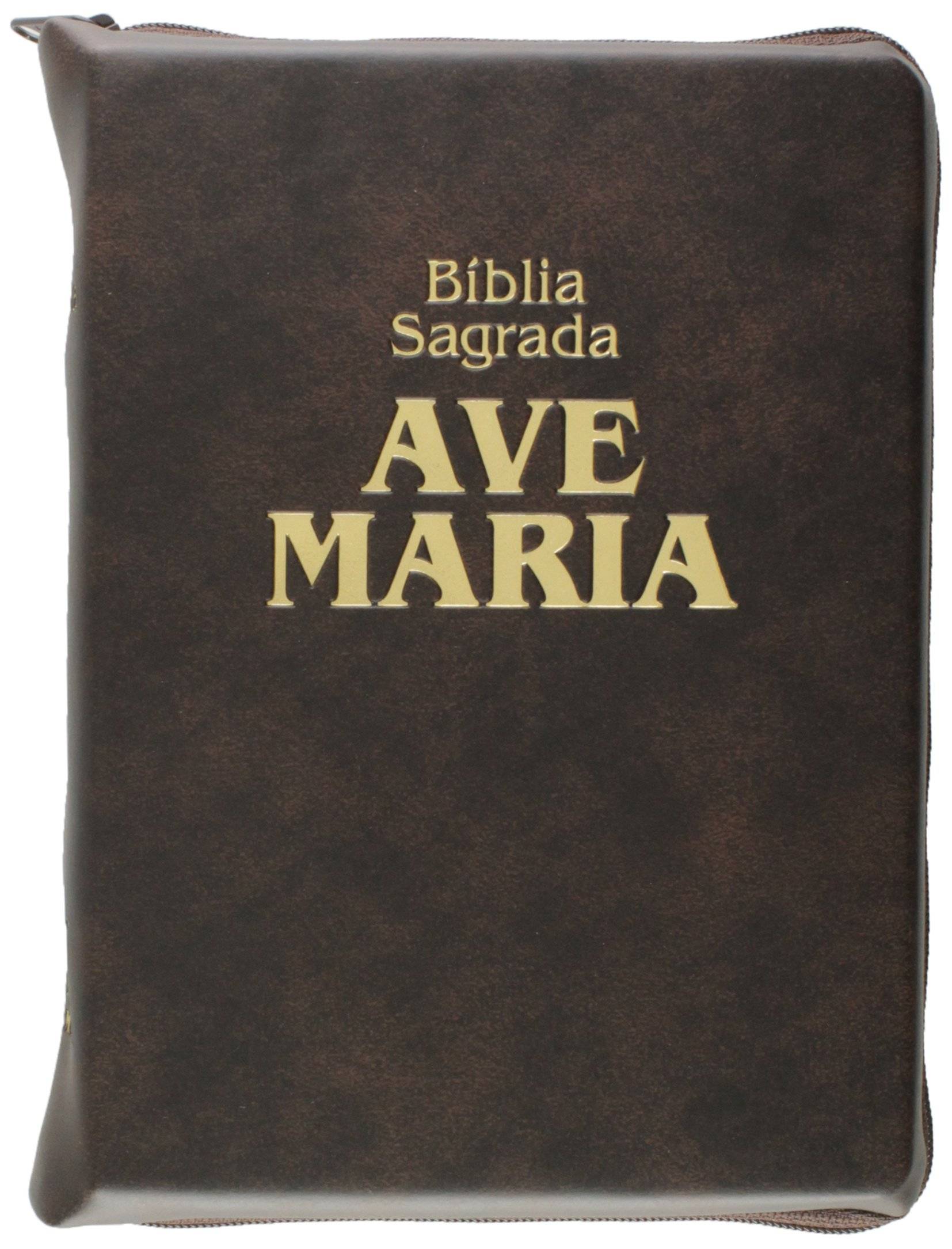 Bíblia Ave Maria com Zíper, letra Média e capa Marrom