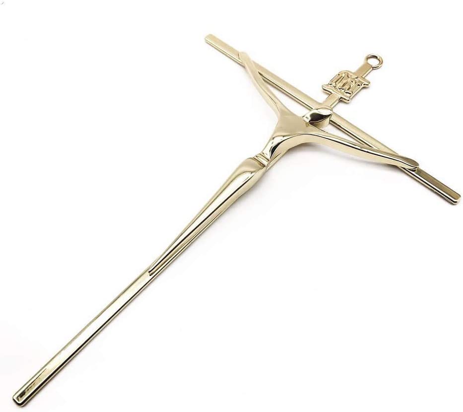 Crucifixo de Metal Dourado Parede Pequeno 19 cm